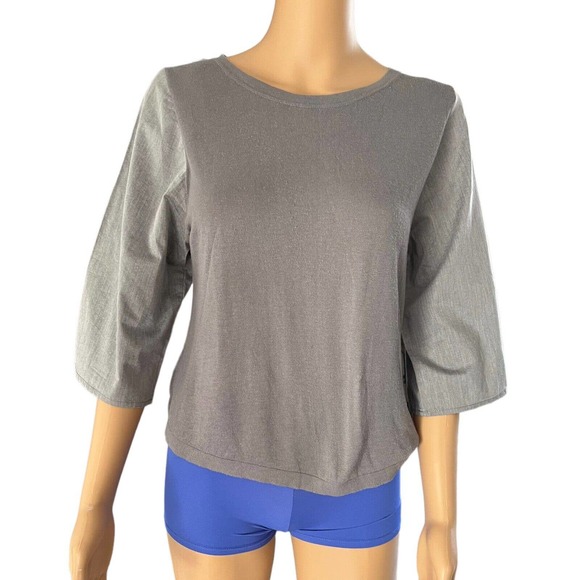 Giordano Tops - Giordano Ladies Gray Pullover Mixed Media 1/4 Sleeve Blouse Size XS